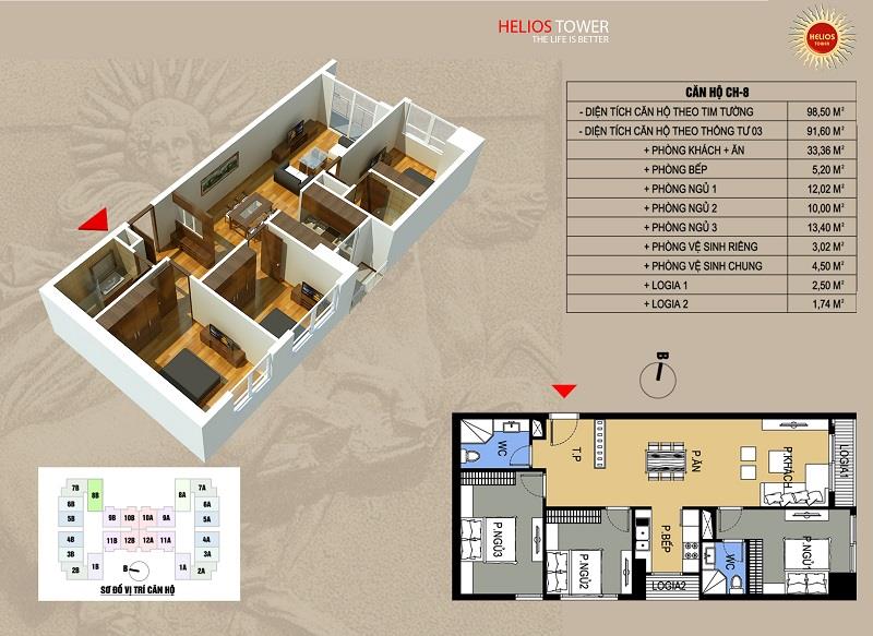 Bán căn hộ 3pn view đẹp tại helios tower 75 tam trinh, 8,8 tỷ, 90m2