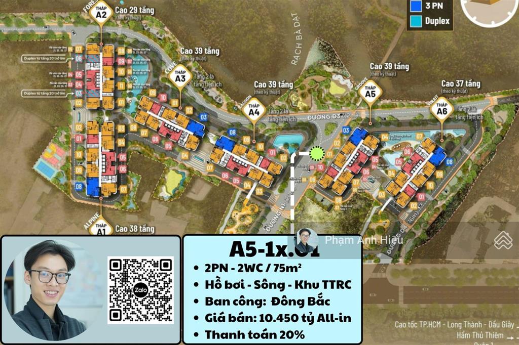 Bán căn hộ 2pn tháp a5 trục 01  view siêu đỉnh view hồ bơi + view sông + view khu ttnrc