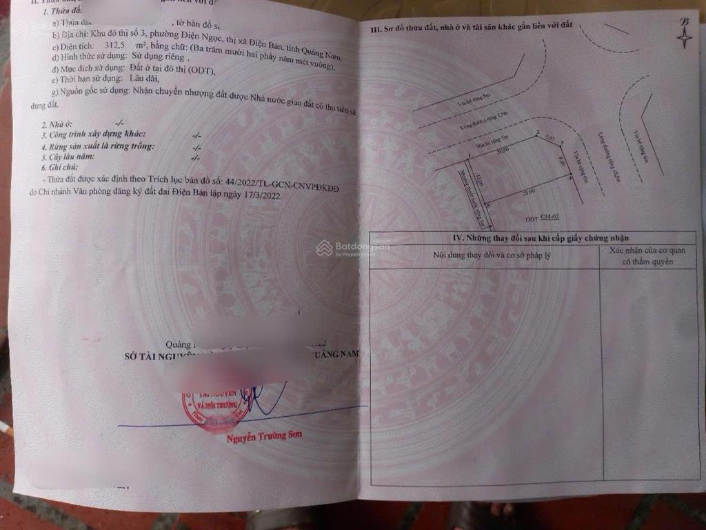 Đất đẹp điện ngọc điện bàn, 312,5m đất ở đô thị giá tốt cho nhà đầu tư
