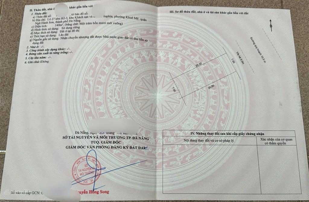 Bán đất khuê mỹ ngũ hành sơn 280m, hướng đông, ngang 7m gần biển mỹ khê, trường sa
