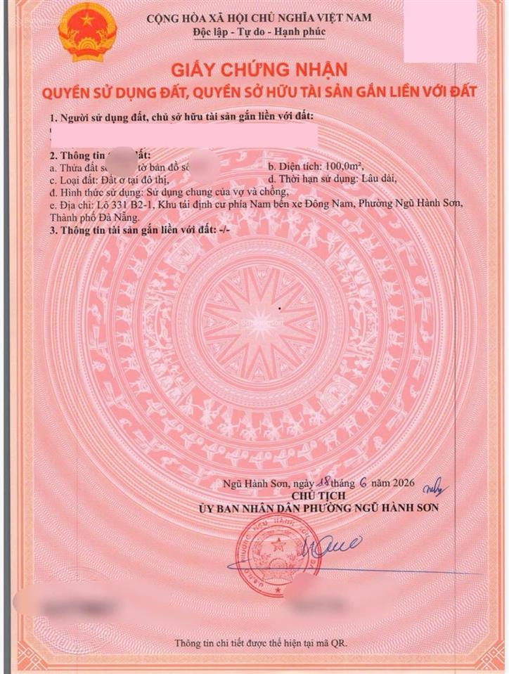 Đất 100m mặt tiền đường nguyễn xiển khu tđc phía nam bến xe đông nam, ngũ hành sơn, đà nẵng