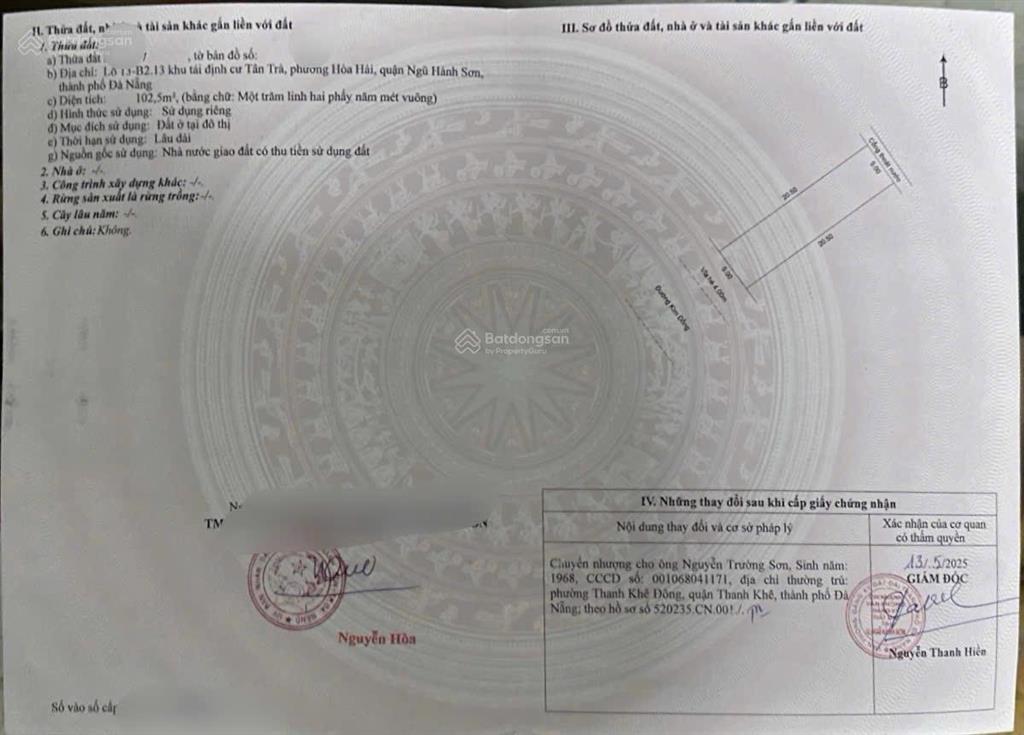 Bán đất 102,5m kđc tân trà ngũ hành sơn | đất ở lâu dài | khu dân cư hiện hữu | gần biển tân trà
