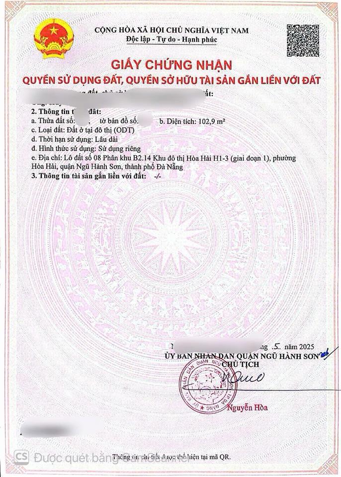 Bán đất khu đô thị hòa hải h13 ngũ hành sơn, đà nẵng | 102,9m | sổ hồng riêng