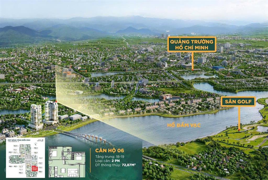 Bán căn hộ ch06 luxora vĩnh yên, 72,87m2, 2pn2wc, view sân golf, view hồ, quảng trường...