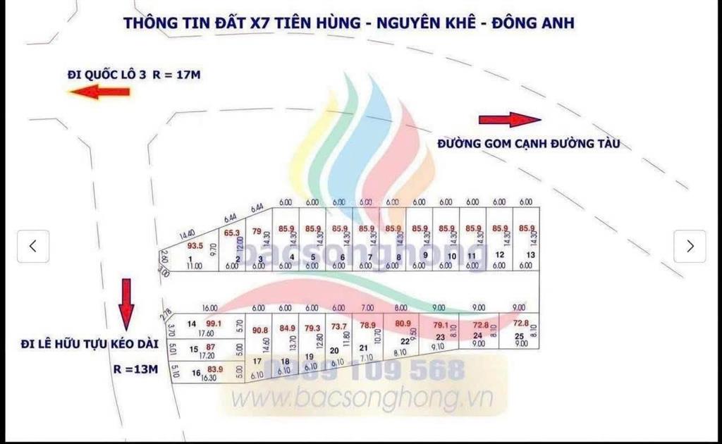 Đấu giá x7 tiên hùng, nguyên khê, đông anh, đường ô tô tránh. diện tích 85,9 m2. mặt tiền 5m