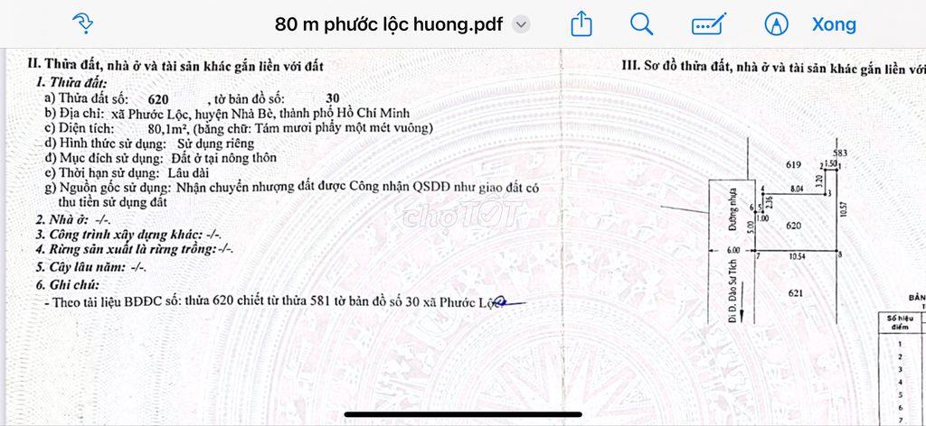 Bán gấp 80m2 đất thổ cư hẻm xe hơi 620 đường Đào Sư Tích Nhà Bè