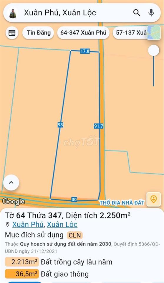 Bán mảnh vườn 2250m2 2 mặt tiền 30x90m