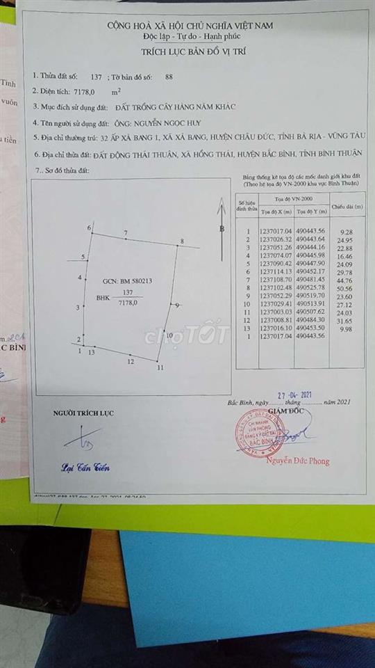 7178 m2 đất vườn xã Hồng Thái huyện Bắc Bình tỉnh Bình Thuận
