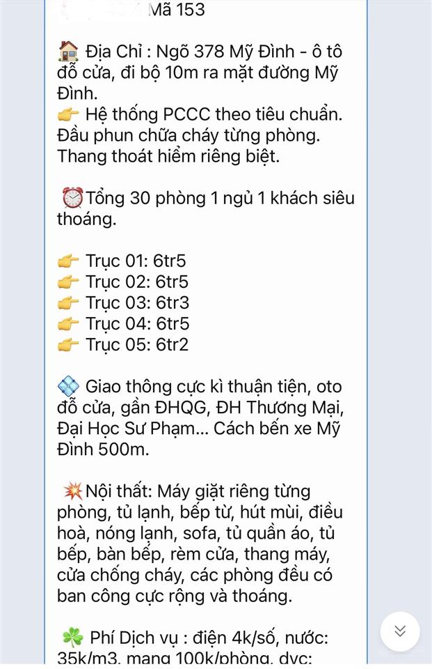 Địa chỉ ngõ 378 mỹ đình  ô tô đỗ cửa