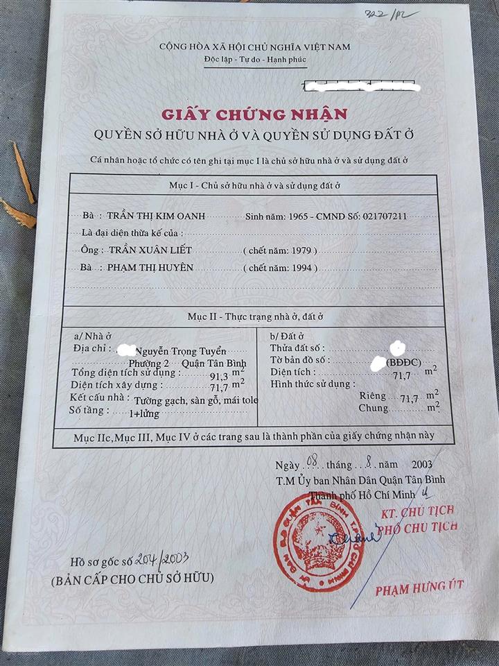 Bán nhà ngay mặt tiền nguyễn trọng tuyển, p2 tân bìnhlê văn sỹ. dt 5x17m  nhà cấp 4 giá 10 tỷ tl