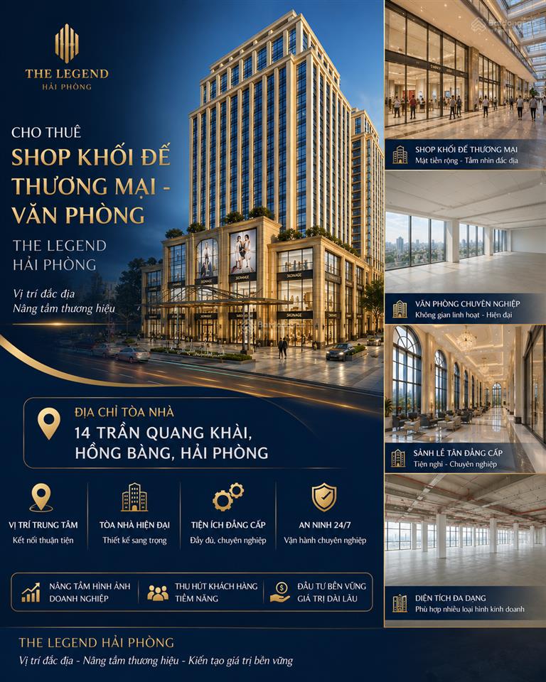 Cho thuê shop khối đế & tttm  văn phòng the legend hải phòng trung tâm hồng bàng