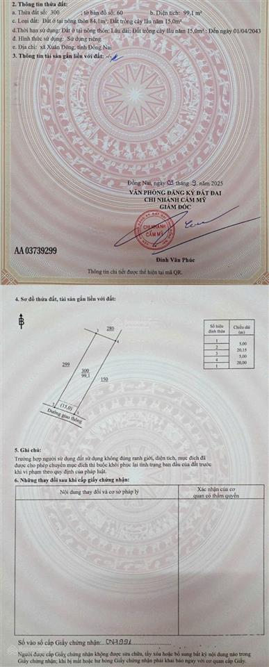 Bán đất 99.8m2 giá 380 triệu tại đường 765, xã xuân tây, cẩm mỹ, đồng nai