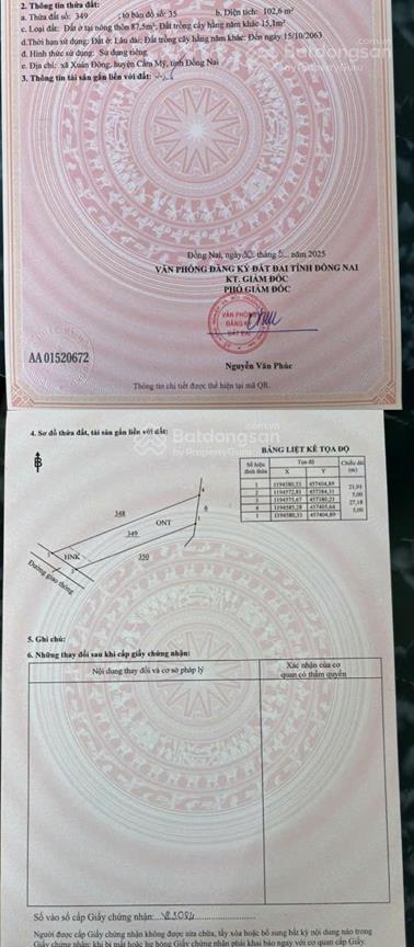 Bán đất tại đường 765, xã xuân đông, huyện cẩm mỹ, đồng nai, 340 triệu, 102.6 m2