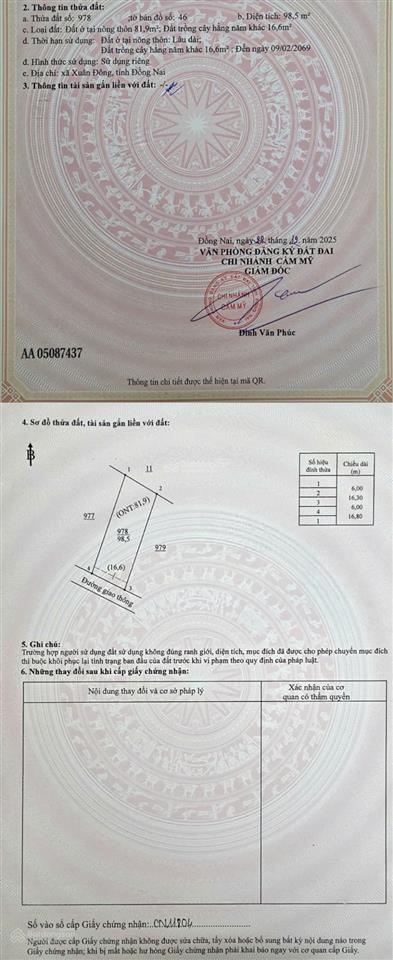 Bán đất tại đường 765, cẩm mỹ, đồng nai, 470 triệu, 98.5 m2, uy tín