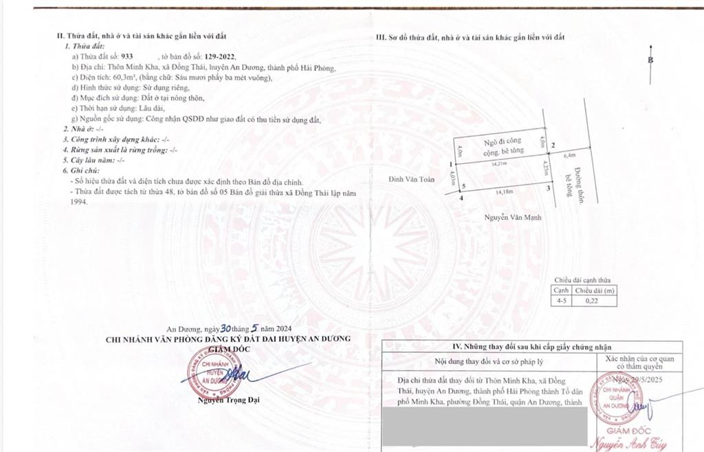 Chính chủ chào bán lô đất 60m2 minh kha đồng thái an dương hải phòng