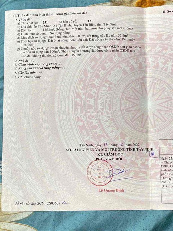 Chính chủ cần ra lô mặt tiền nhựa Tân Bình, Tân Biên, Tây Ninh  DT 5x2