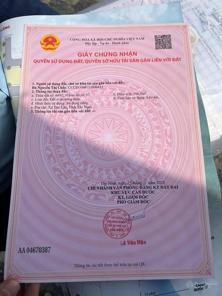 Chính chủ bán lô đất 100m giá 1tỷ749tr trong khu dân cư phước đông