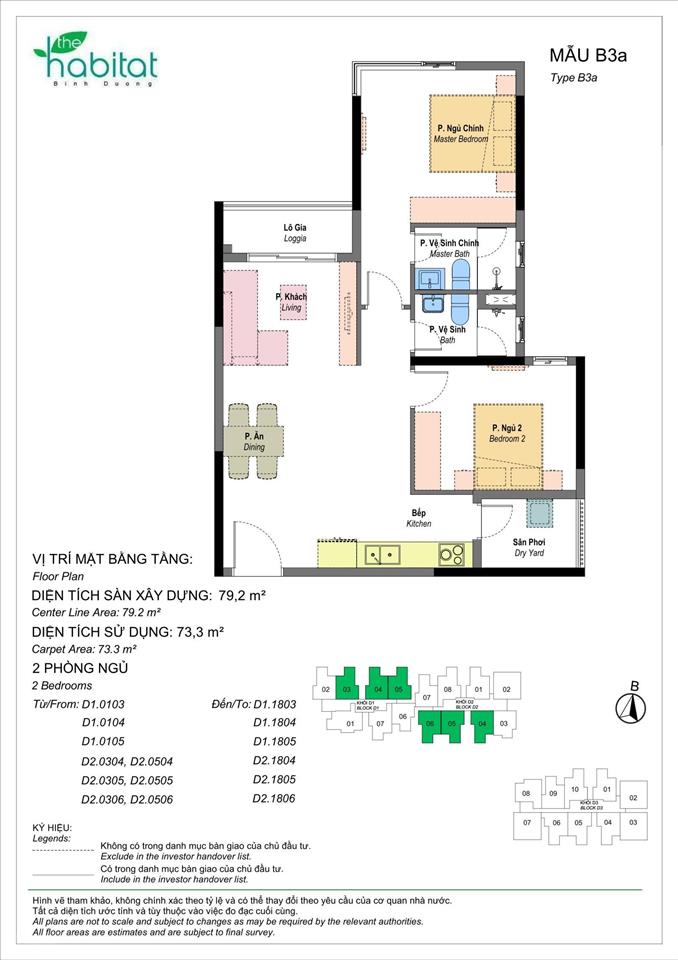 Cho thuê 2pn  2wc/79m2 căn hộ habitat bình dương full nội thất cao cấp  tầng cao vào ở ngay