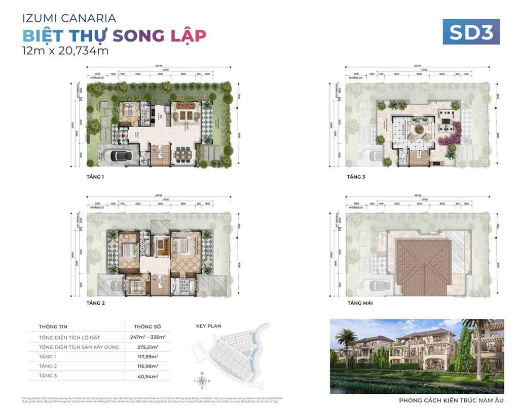 Bán biệt thự song lập 261,59m2 view sông trong khu compound izumi city izumi canaria.  0919 733 ***