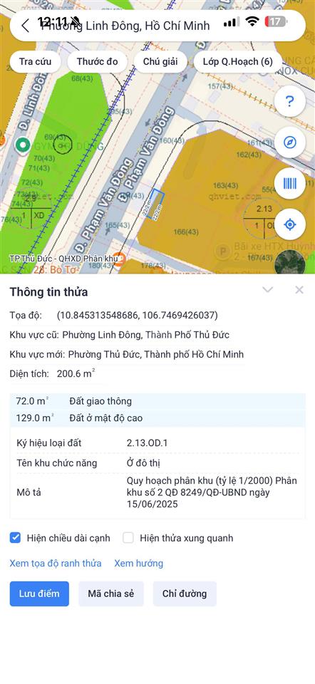 Bán đất mặt tiền 1168 phạm văn đồng, linh đông, (dt 22x10m, cn 203m2), đất trống qh odt, giá 12 tỷ