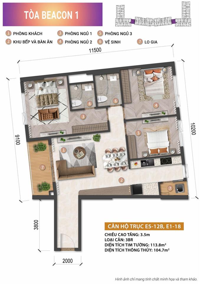 Nhượng lại căn 3pn tầng 5 113,8m2 view kép giá cực rẻ