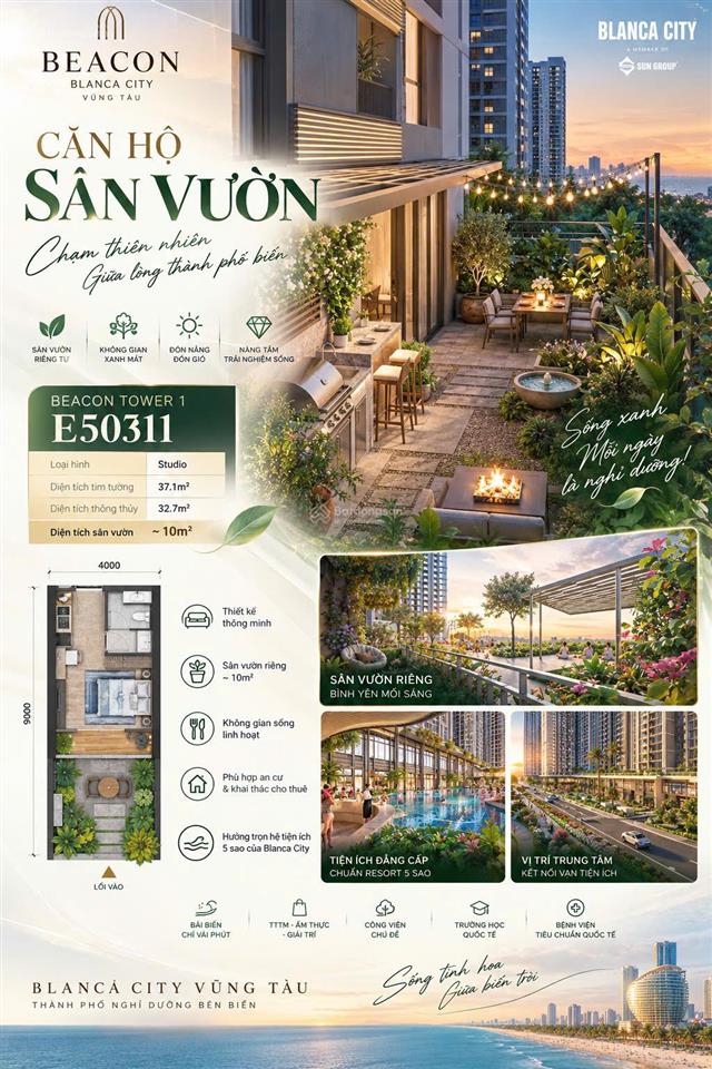 Sang nhượng studio sân vườn blanca city  beacon, tòa e5 tầng 3, 37,1m², sân vườn 12m²