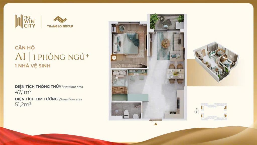 Căn 1pn+ view sông vàm cỏ giá tốt gđ1, full csbh và gói nội thất an cường từ cđt
