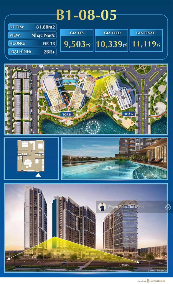 Masteri cosmo central  chuyển nhượng vbtt căn 2pn+ view nhạc nước giá bán 9,503 tỷ chọn tt sớm