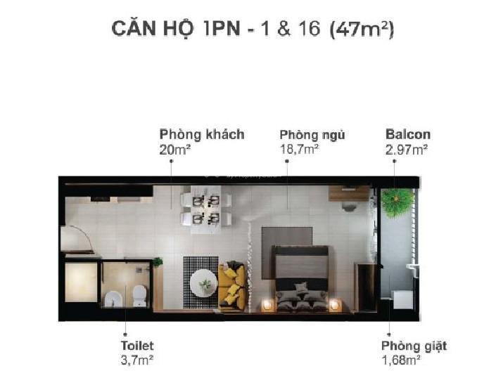 Bán căn 1pn 47m2, đầy đủ nội thất sẵn hợp đồng thuê, sổ sẵn cc ngay, giá tốt chỉ 1,7 tỷ