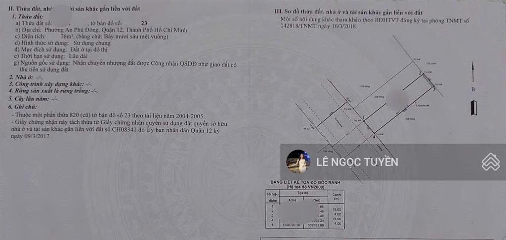 Cần bán lô đất 4x19m thổ cư, đường 10m, xây cao tầng, đường nguyễn thị nhuần, giáp gò vấp