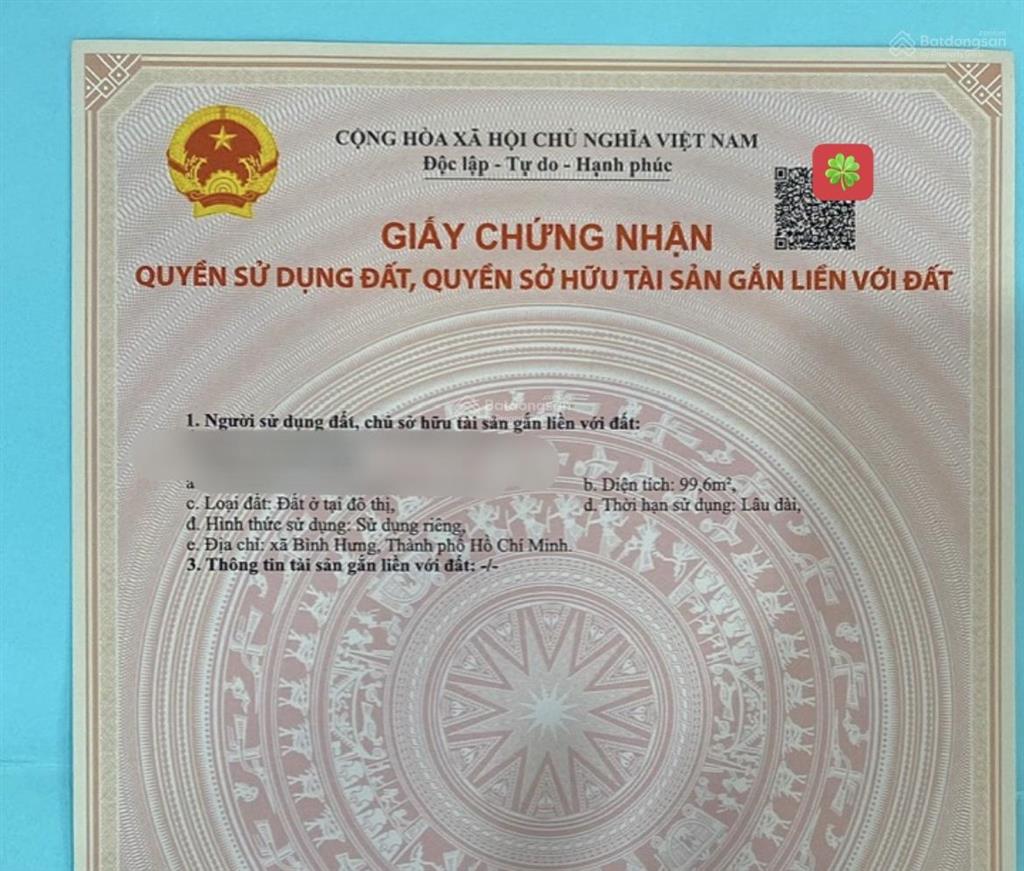 Bán đất 99,6m2 đường ô tô gần chợ phú lạc, phong phú, bình chánh 2,9 tỷ