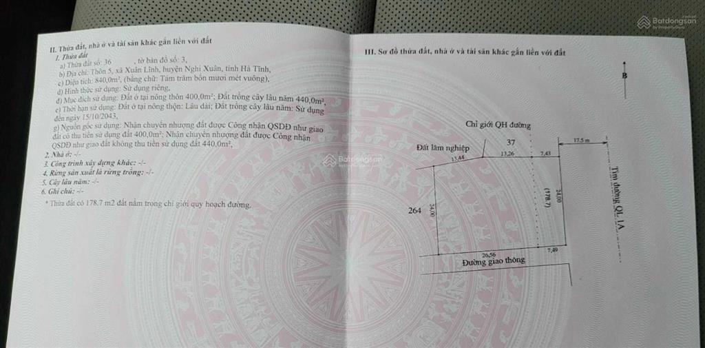 Chính chủ gửi bán đất 840m2 mặt đường ql1a nghi xuân hà tĩnh