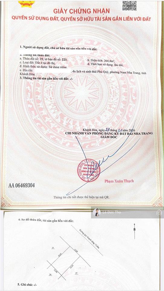 Cần bán lô đất an viên. 264,4m² giá chỉ 90 triệu/m2, sổ hồng sẵn