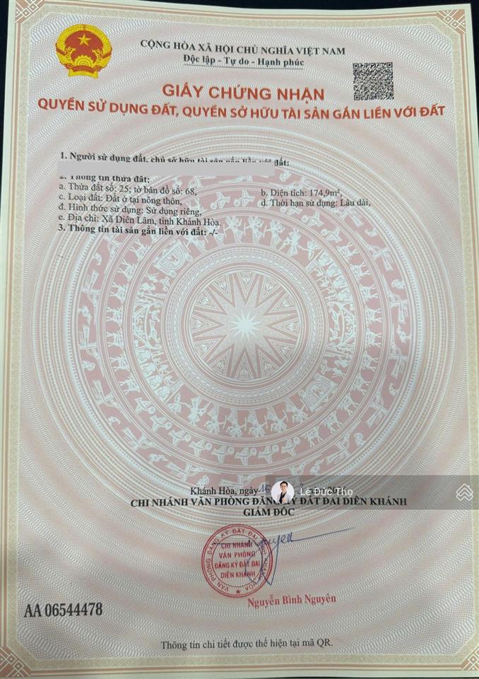 Kẹt tiền bán đất mặt tiền tỉnh lộ 8, diên lâm, khánh hoà. diện tích 175m² ngang 7m. giá chỉ 1,2 tỷ