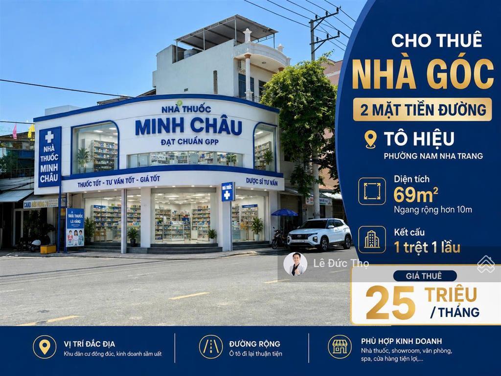 Cho thuê nhà góc 2 mặt tiền đường tô hiệu, phường nam nha trang. diện tích 69m² ngang rộng hơn 10m