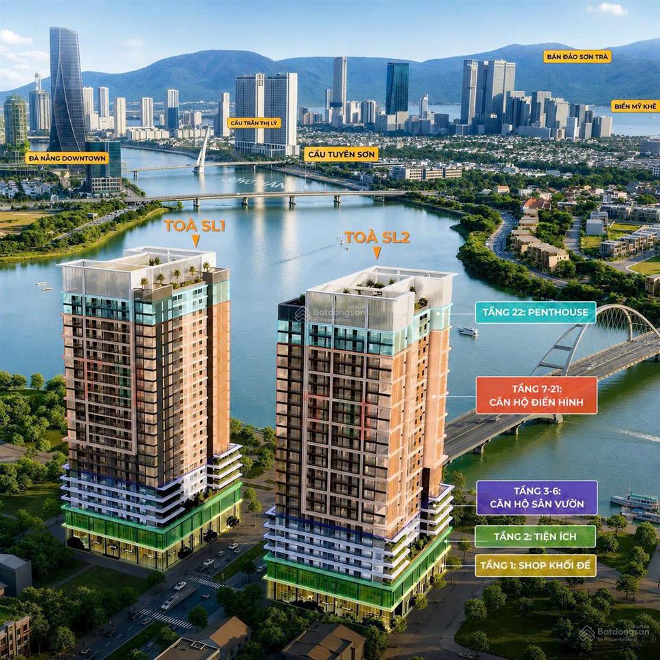 2,74 tỷ căn 2 pn slight của sun group mặt sông hàn, view sông