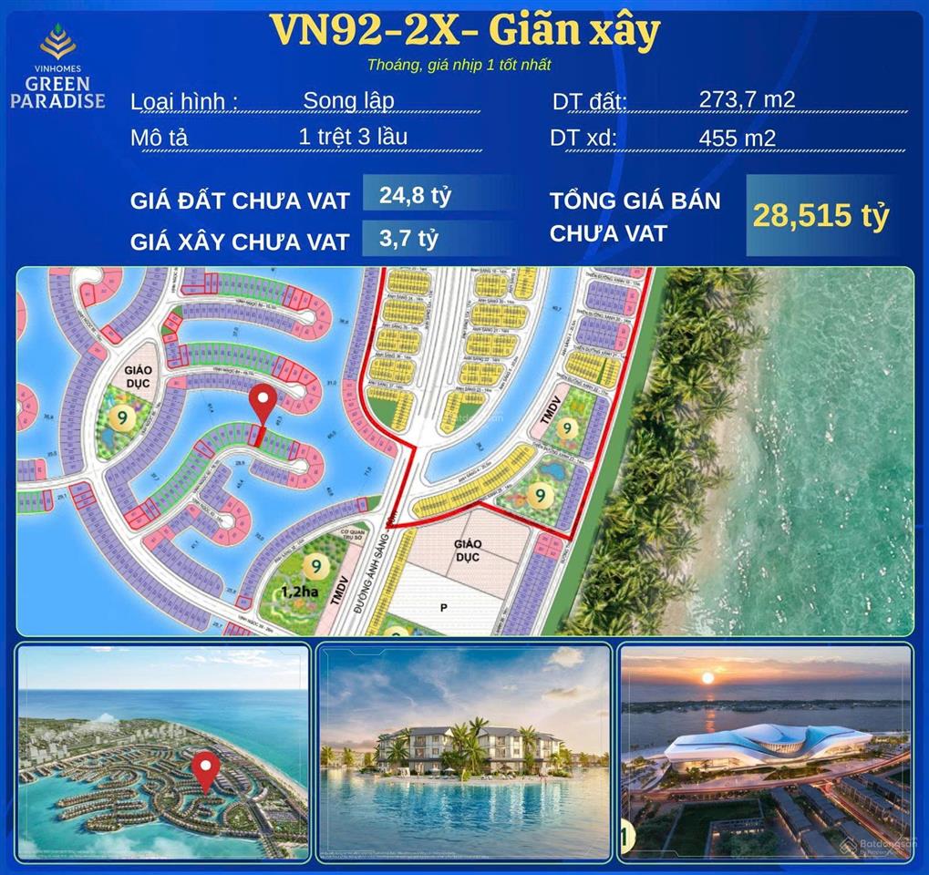 Biệt thự vịnh ngọc 270m2 có bãi tắm sau nhà 30 tỷ. thanh toán 10 tỷ đến khi nhận nhàhtls 0% 4 năm