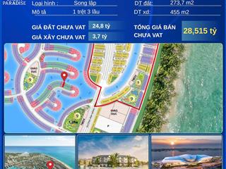 Biệt thự vịnh ngọc 270m2 có bãi tắm sau nhà 30 tỷ. thanh toán 10 tỷ đến khi nhận nhàhtls 0% 4 năm