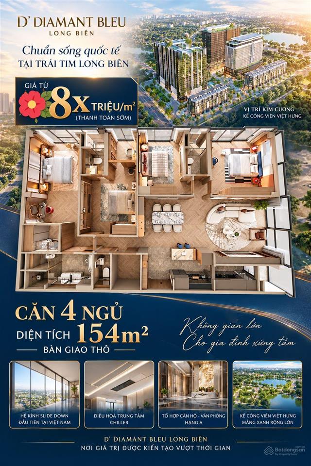 Căn 4pn đẹp  full chính sách  d'diamant bleu việt hưng. htls 48 tháng