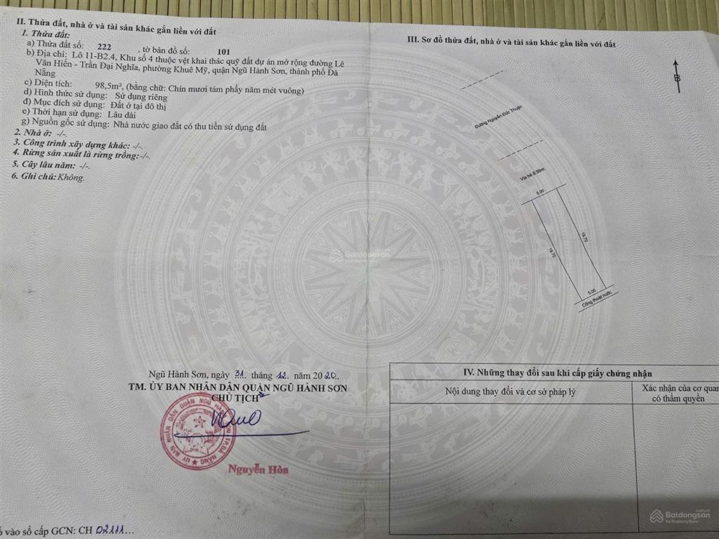 197m2/ 22,2 tỷ đường nguyễn đức thuận rộng 15m lề 9m, sát biển sơn thủy,hbắc