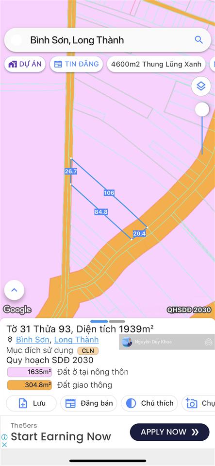 Bán 1939m2 mặt tiền ngay sân bay long thành