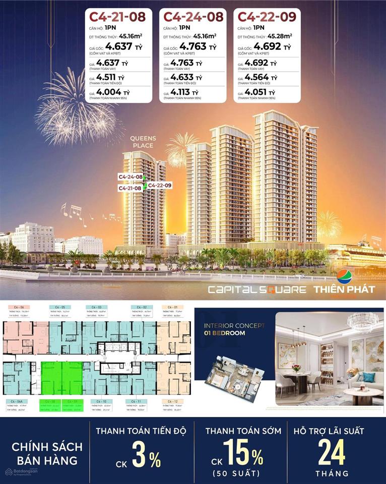 Chốt suất vàng 1pn+1 capital square, cơ hội hiếm, đầu tư ngay gđ 1, bao giá toàn thị trường