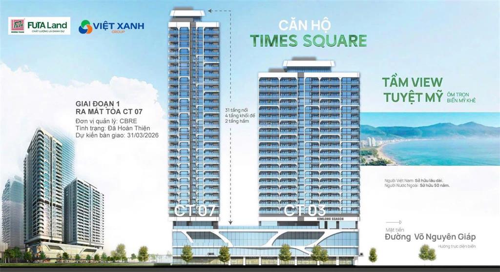 Gấp, hiếm có 1 căn view biển tầng cao, dự án time square, view đẹp, giá chủ đầu tư