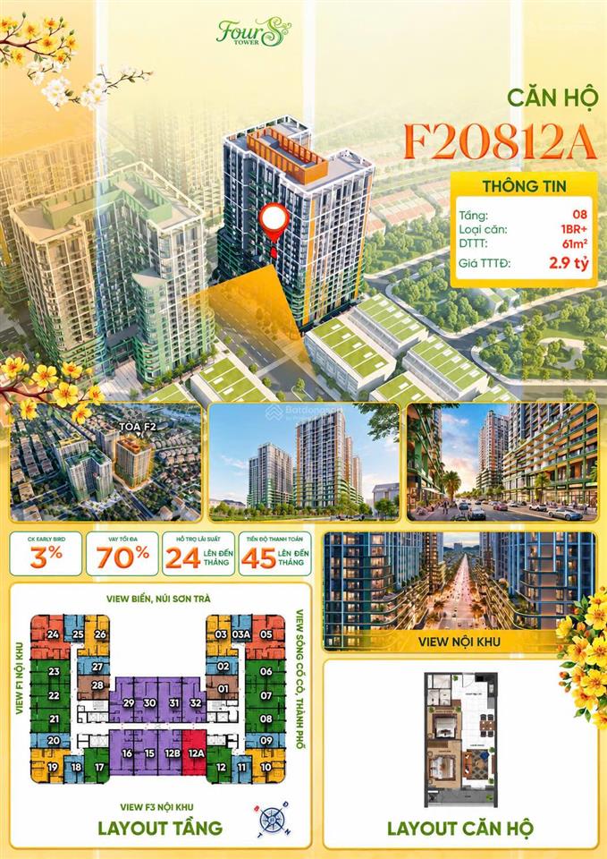 61m 2pn+ f2 fours giá gốc chưa ck 2,9 tỷ, giá hiếm trong hàng