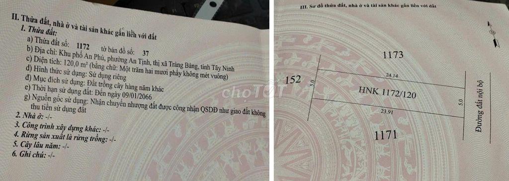 Đất Trảng Bàng, giáp ranh Củ Chi, sát 2 KCN