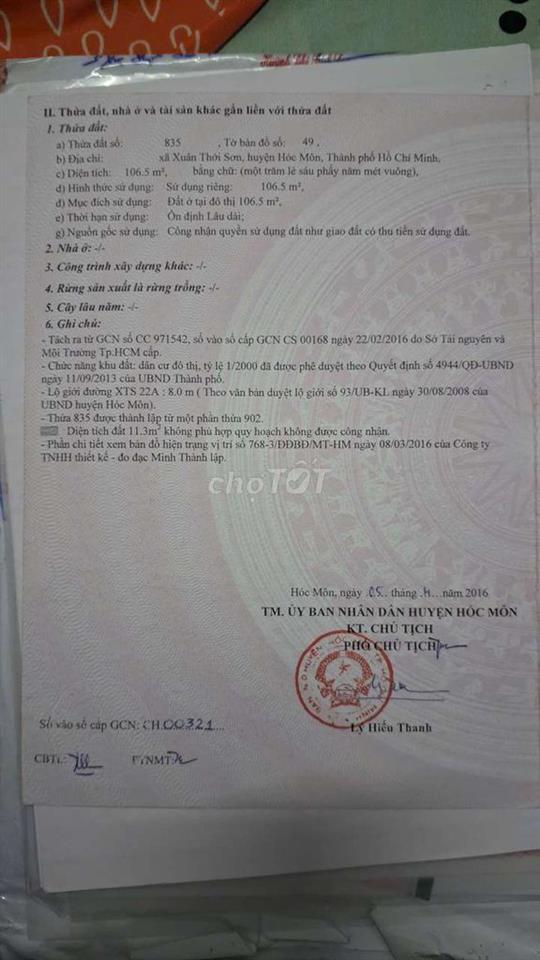 Chính chủ bán lô đất đường Nguyễn Thị Thử