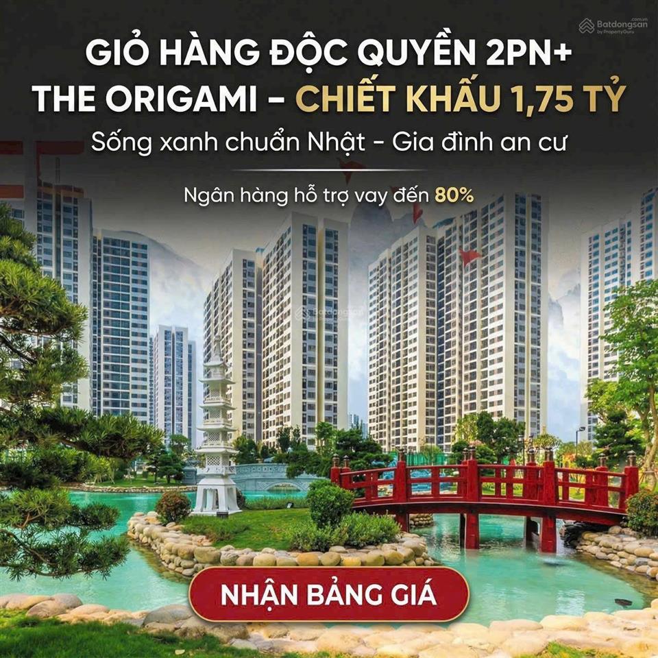 Chính chủ ngộp bank giảm sâu còn 3.75 tỷ căn 2pn + 70m2 tầng thấp, tòa s10 the origami, ck 1,75 tỷ