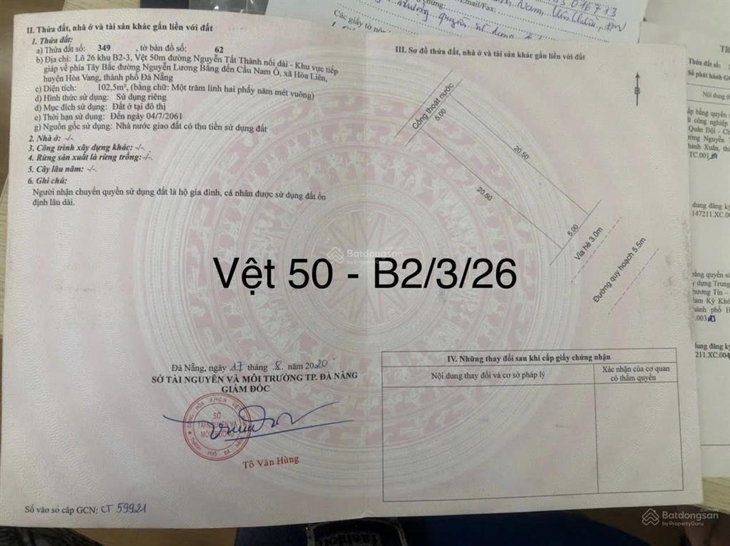Chính chủ gửi bán lô đất vệt 50 nguyễn tất thành nối dài ( đường đào ngọc chua ) giá rẻ nhất khu