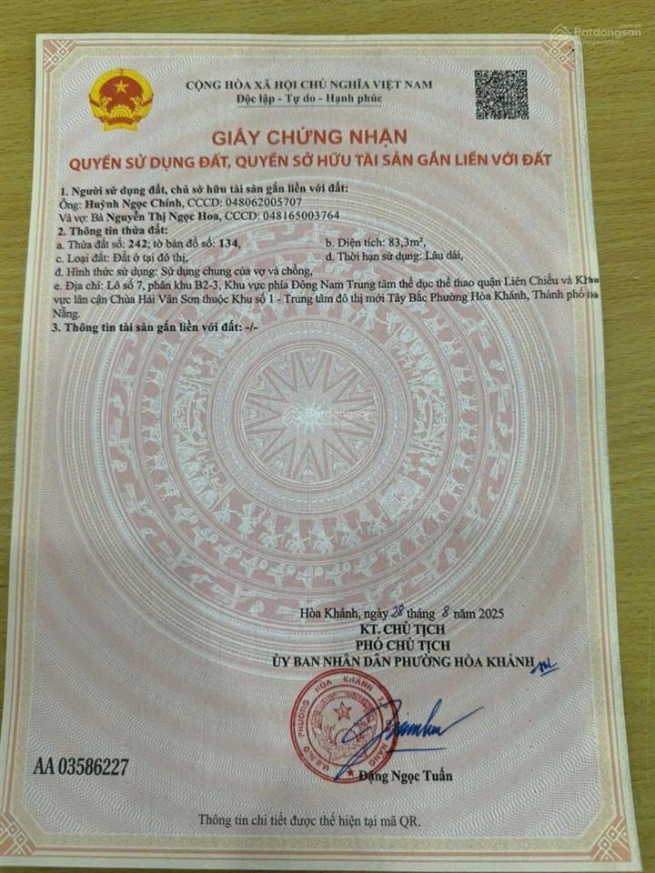 Cần tiền bán gấp lô hòa minh 19  hòa minh  đà nẵng diện tích 83,3m2
