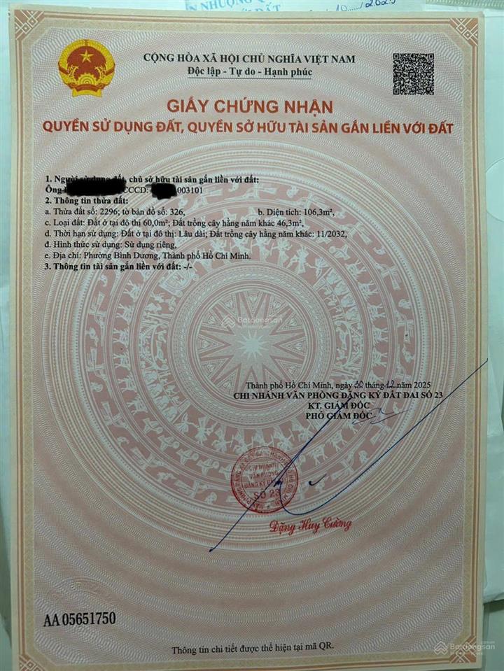 Bán đất tại phú mỹ, thủ dầu một, bình dương 2,360 tỷ 106m2 siêu hot, nhiều tiện ích cách chợ 100m